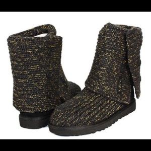 Authentic Black/Gold Knit Cardy UGG- Size 7